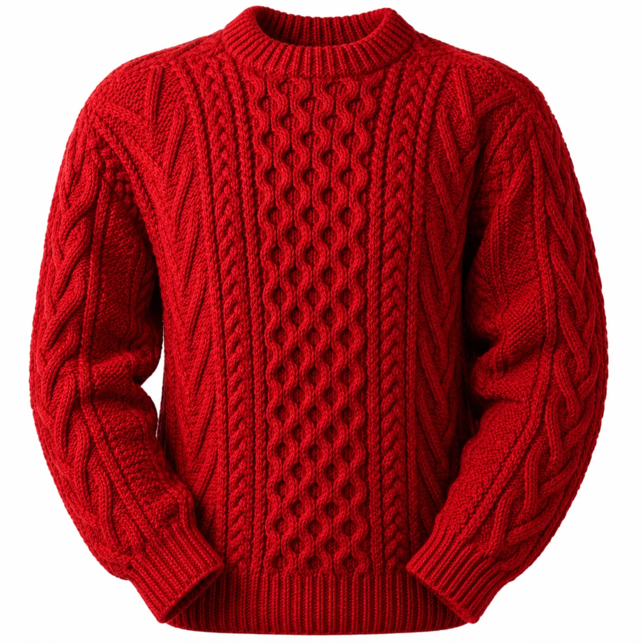 Classic Aran Cable-Knit Crewneck Sweater