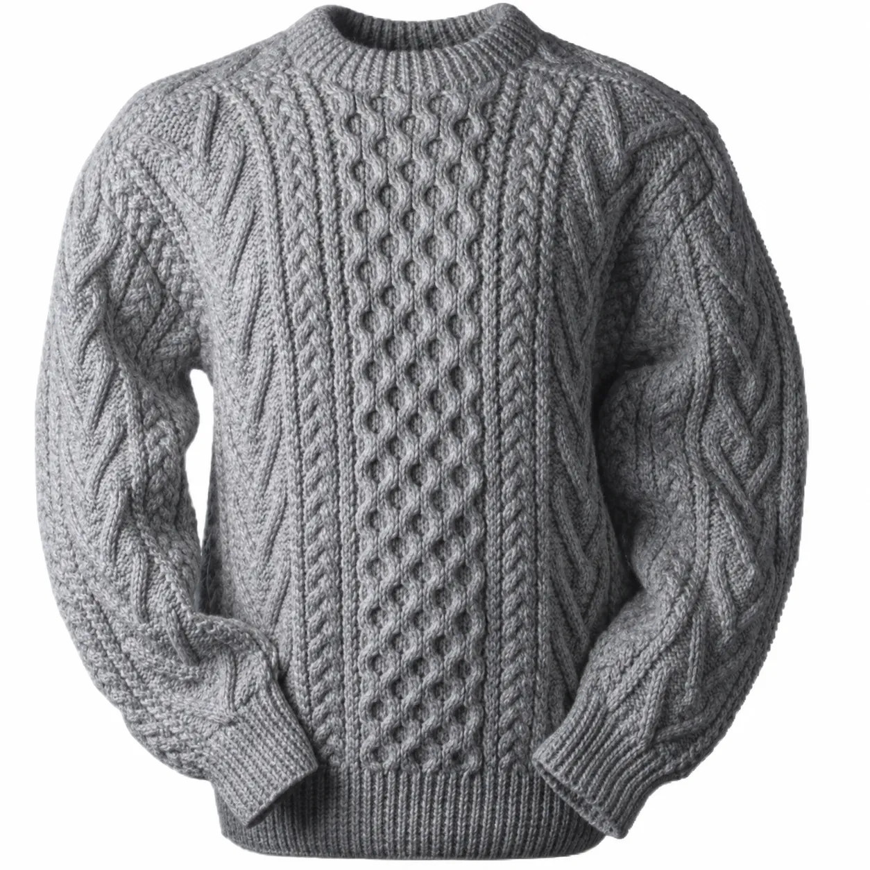 Classic Aran Cable-Knit Crewneck Sweater